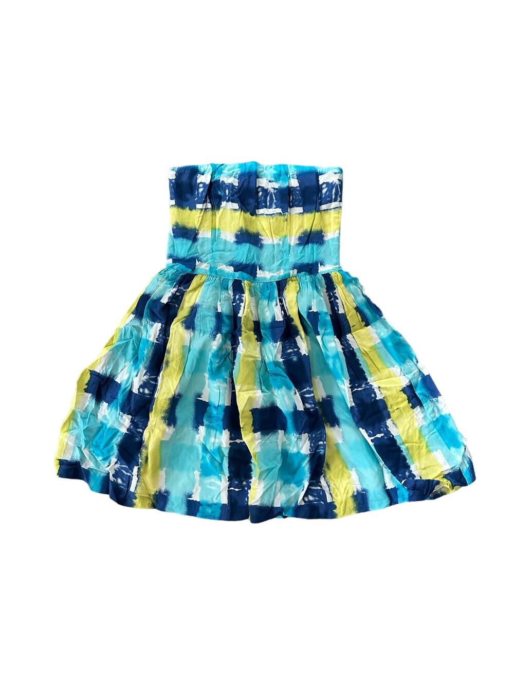 Aqua Strapless Fit & Flare Dress Paintbrush Plaid
